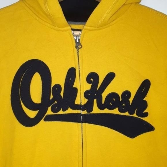 OshKosh B'Gosh Yellow Full Zip Hoodie Navy Blue Logo Boys Size 14 - Picture 4 of 8
